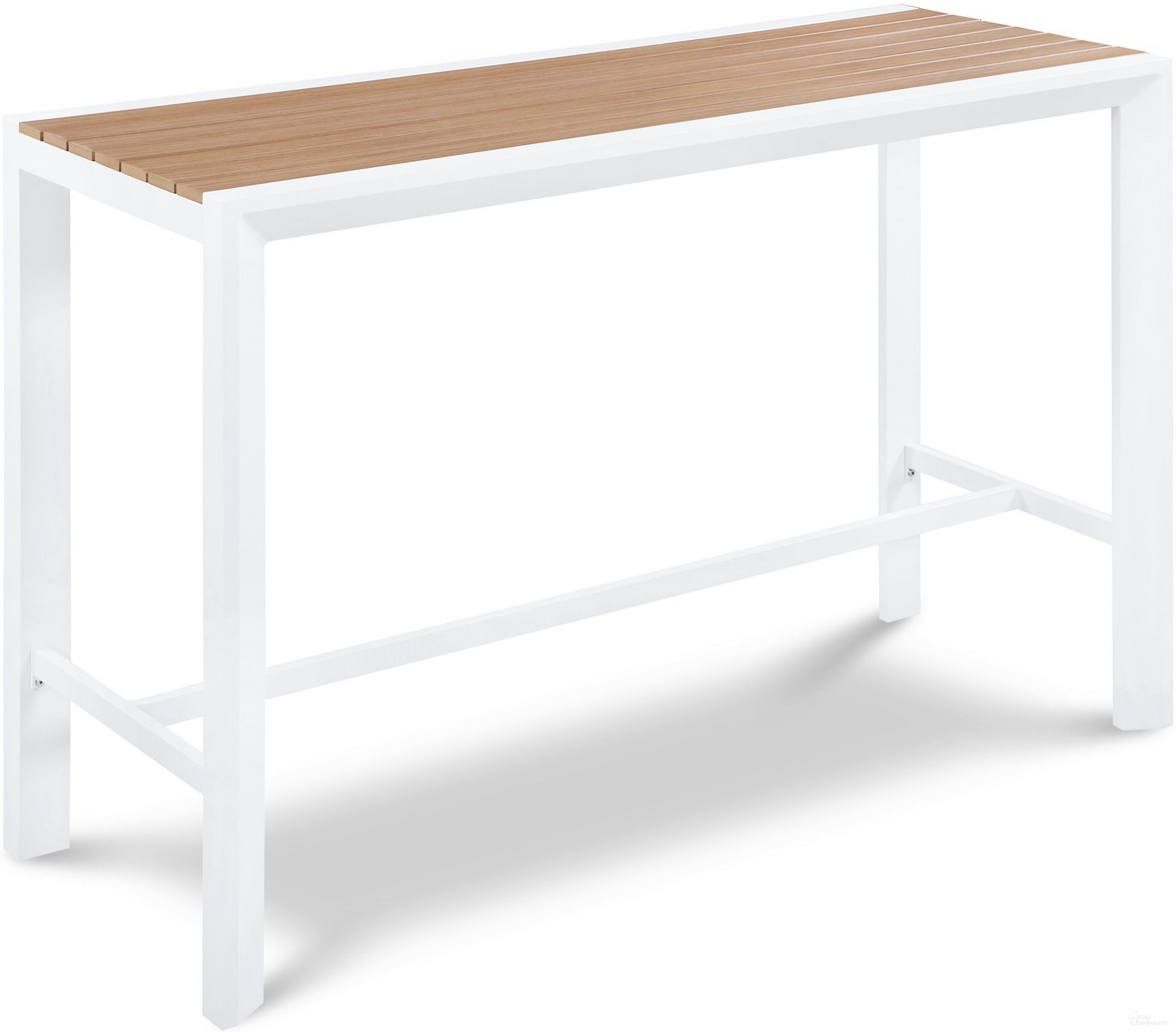 The appearance of Nizuc Wood Look Accent Paneling Outdoor Patio Aluminum Rectangle Bar Table In Brown designed by Meridian in the modern / contemporary interior design. This brown piece of furniture was selected by 1StopBedrooms from Nizuc Collection to add a touch of cosiness and style into your home. Sku: 378-T. Material: Aluminum.