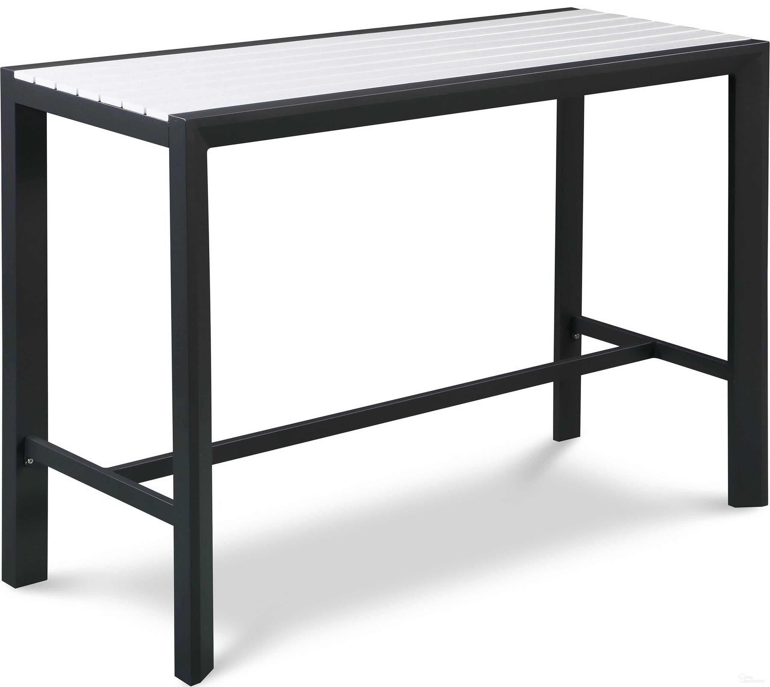 The appearance of Nizuc Wood Look Accent Paneling Outdoor Patio Aluminum Rectangle Bar Table In White designed by Meridian in the modern / contemporary interior design. This white piece of furniture was selected by 1StopBedrooms from Nizuc Collection to add a touch of cosiness and style into your home. Sku: 382-T. Material: Aluminum.