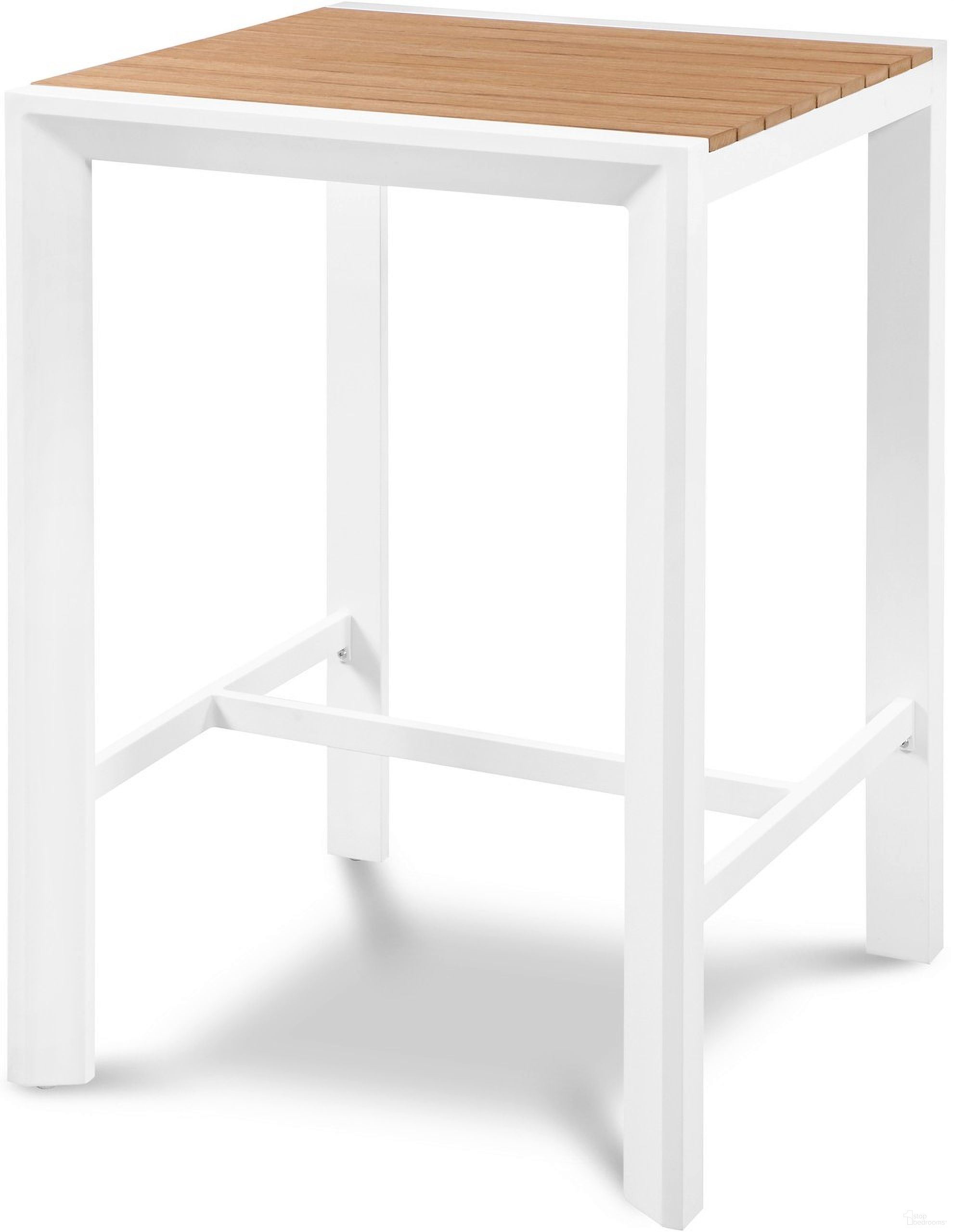 The appearance of Nizuc Wood Look Accent Paneling Outdoor Patio Aluminum Square Bar Table In Brown designed by Meridian in the modern / contemporary interior design. This brown piece of furniture  was selected by 1StopBedrooms from Nizuc Collection to add a touch of cosiness and style into your home. Sku: 377-T. Material: Aluminum.