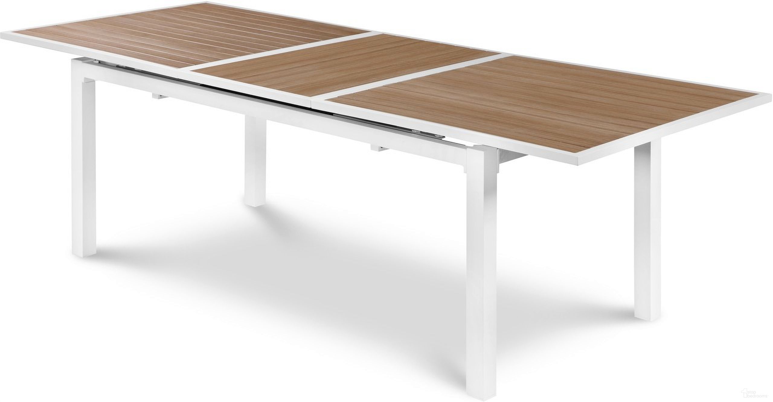 The appearance of Nizuc Wood Look Accent Paneling Outdoor Patio Extendable Aluminum Dining Table In Brown designed by Meridian in the modern / contemporary interior design. This brown piece of furniture was selected by 1StopBedrooms from Nizuc Collection to add a touch of cosiness and style into your home. Sku: 365-T. Table Base Style: Legs. Material: Aluminum. Table Top Shape: Rectangular.