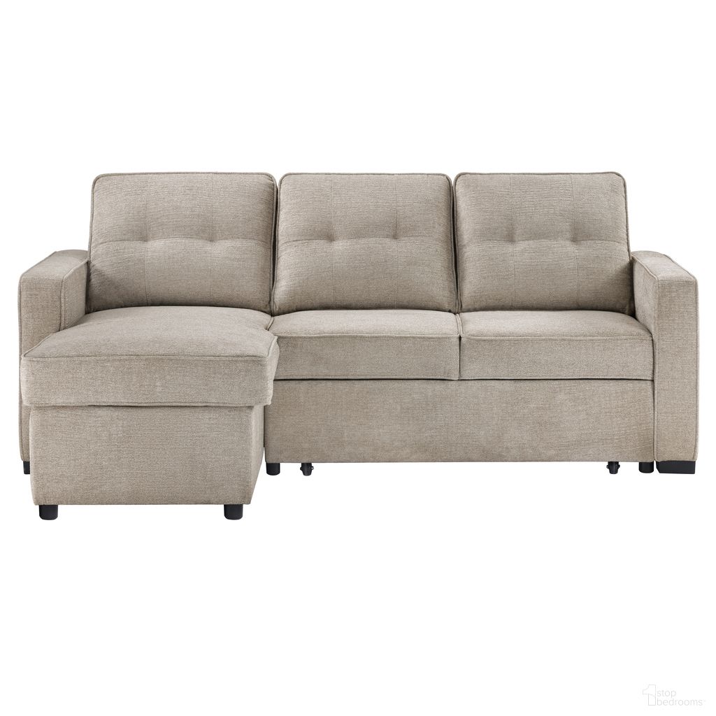 The appearance of Noah Reversiable 95 Inch Chofa In Tan designed by Steve Silver in the modern / contemporary interior design. This tan piece of furniture  was selected by 1StopBedrooms from Noah Collection to add a touch of cosiness and style into your home. Sku: NOA800NRC;NOA800NL. Material: Plywood.