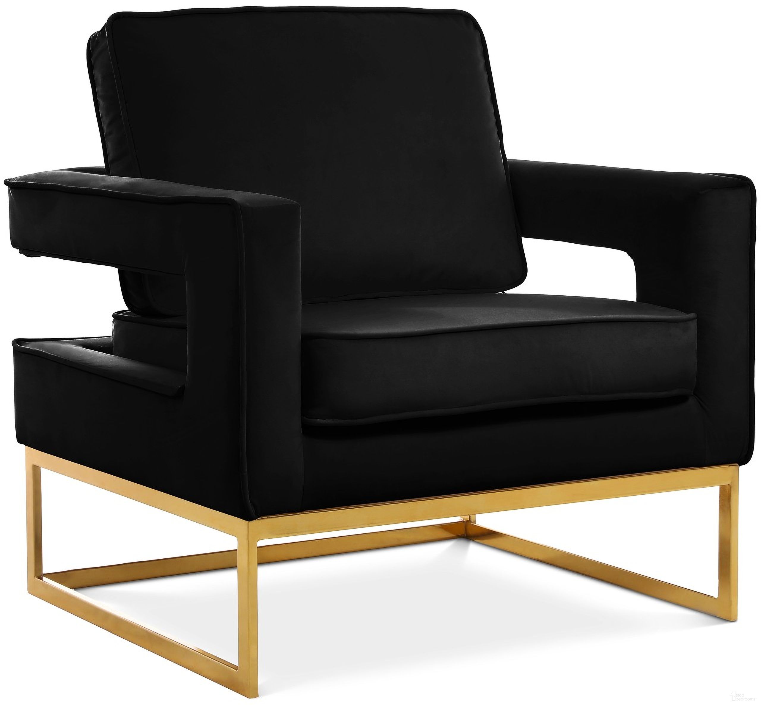 The appearance of Noah Velvet Accent Chair In Black/Gold designed by Meridian in the modern / contemporary interior design. This black piece of furniture  was selected by 1StopBedrooms from Noah Collection to add a touch of cosiness and style into your home. Sku: 511Black. Material: Velvet.
