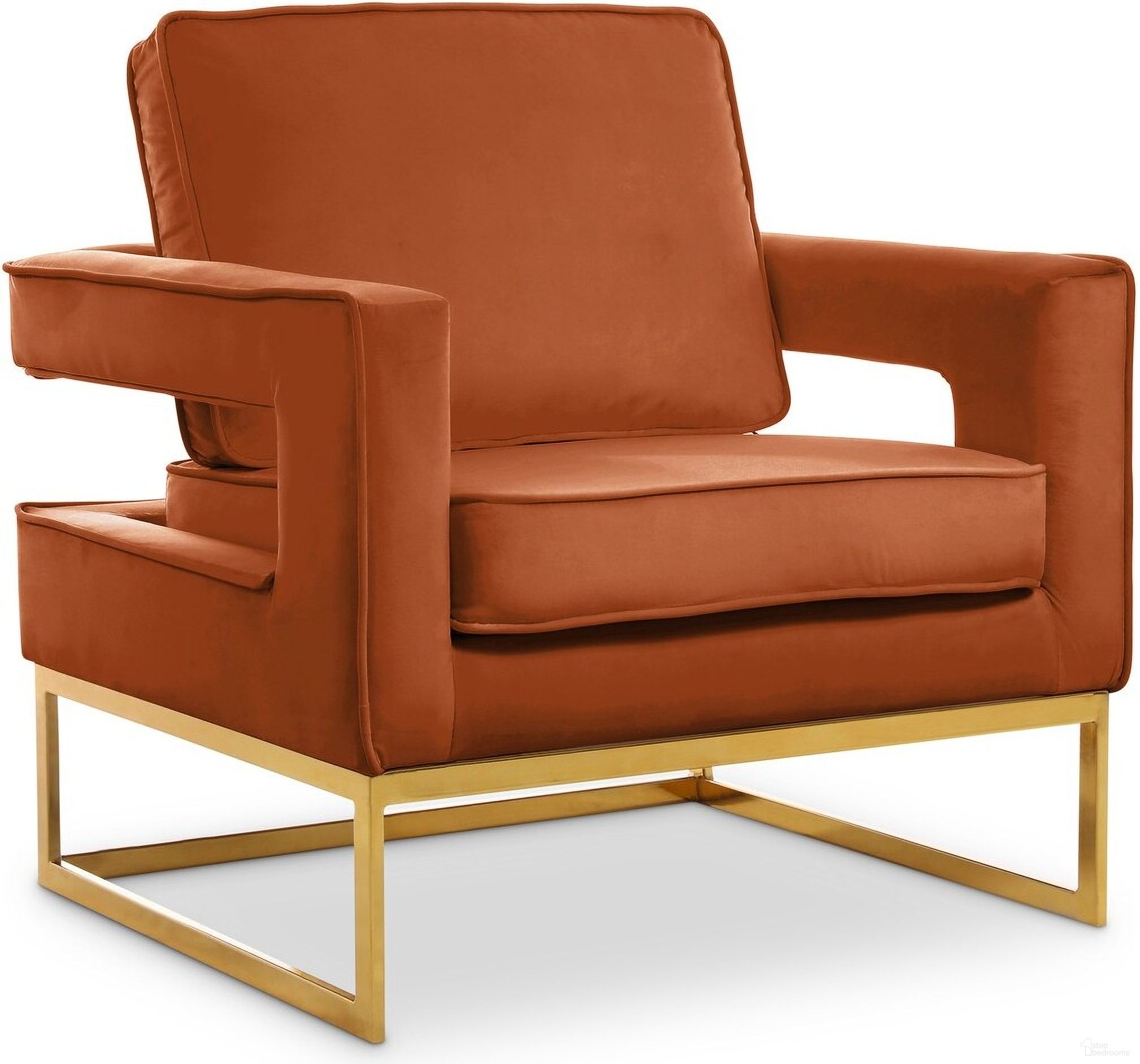 The appearance of Noah Velvet Accent Chair In Cognac designed by Meridian in the modern / contemporary interior design. This cognac piece of furniture was selected by 1StopBedrooms from Noah Collection to add a touch of cosiness and style into your home. Sku: 511Cognac. Material: Velvet.