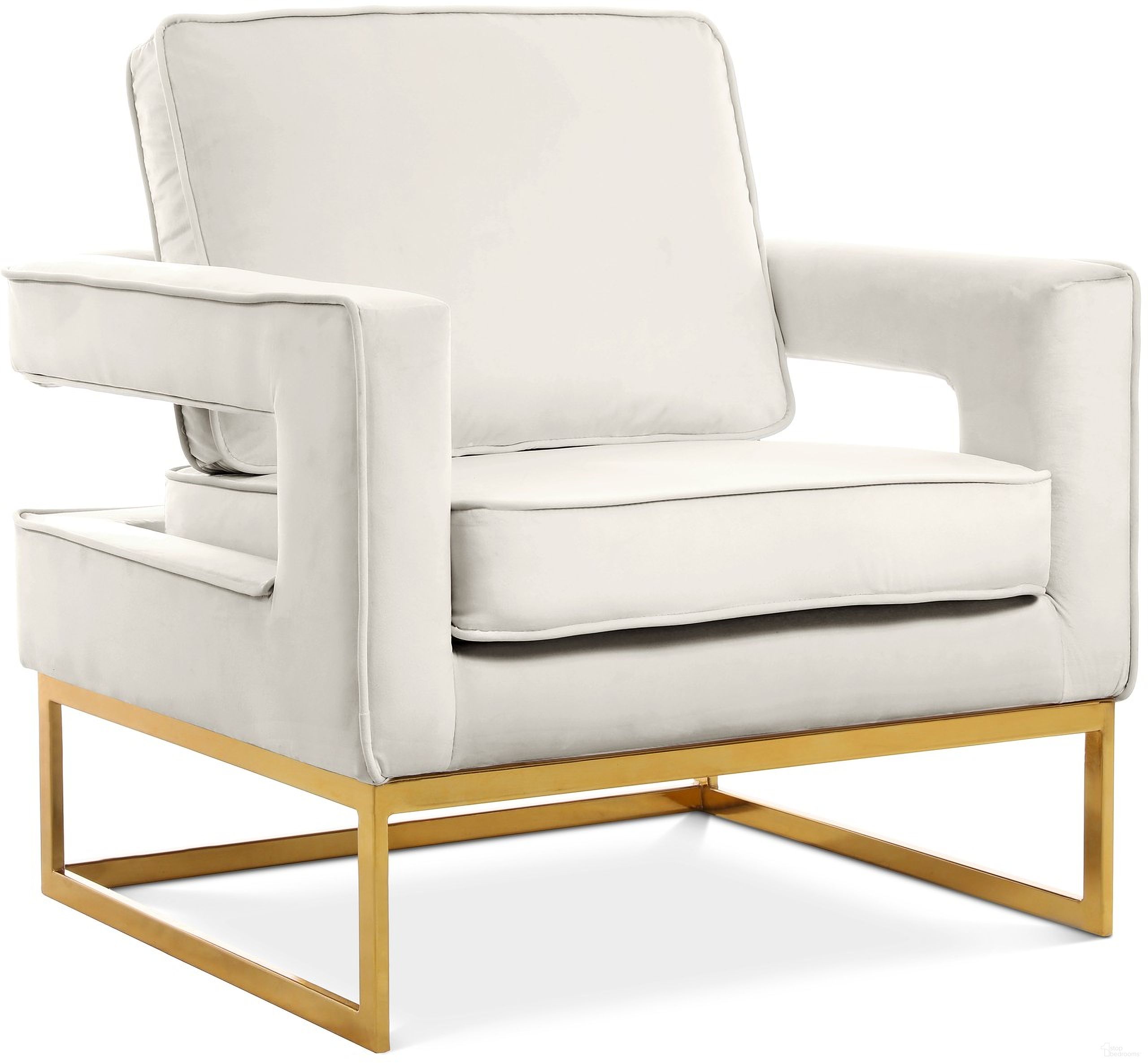 The appearance of Noah Velvet Accent Chair In Cream designed by Meridian in the modern / contemporary interior design. This cream velvet piece of furniture was selected by 1StopBedrooms from Noah Collection to add a touch of cosiness and style into your home. Sku: 511Cream. Material: Velvet.