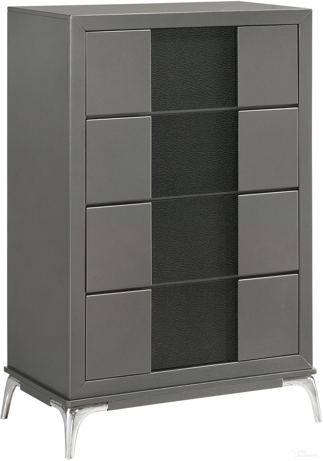 The appearance of Nocturne 4 Drawer Chest In Slate designed by New Classic in the modern / contemporary interior design. This slate piece of furniture  was selected by 1StopBedrooms from Nocturne Collection to add a touch of cosiness and style into your home. Sku: B1684-070. Material: Wood.
