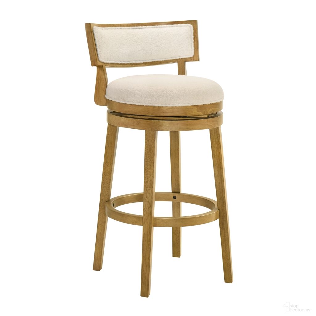 The appearance of Noely Swivel Bar Height Bar Stool In Amber Glow and White designed by Armen Living in the modern / contemporary interior design. This amber glow and white piece of furniture  was selected by 1StopBedrooms from Noely Collection to add a touch of cosiness and style into your home. Sku: LCNYBAWHAG30. Material: Polyester.
