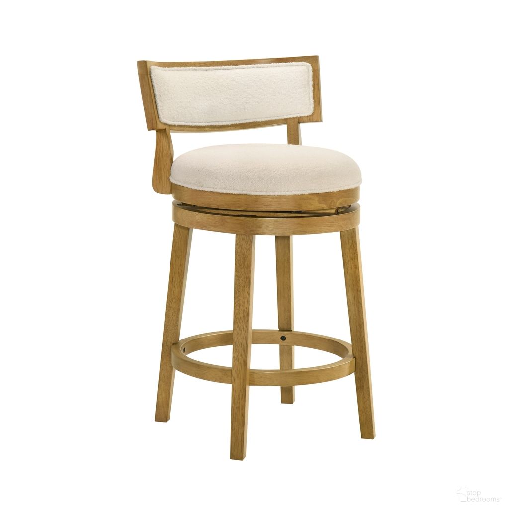 The appearance of Noely Swivel Counter Height Bar Stool In Amber Glow and White designed by Armen Living in the modern / contemporary interior design. This amber glow and white piece of furniture  was selected by 1StopBedrooms from Noely Collection to add a touch of cosiness and style into your home. Sku: LCNYBAWHAG26. Material: Polyester.