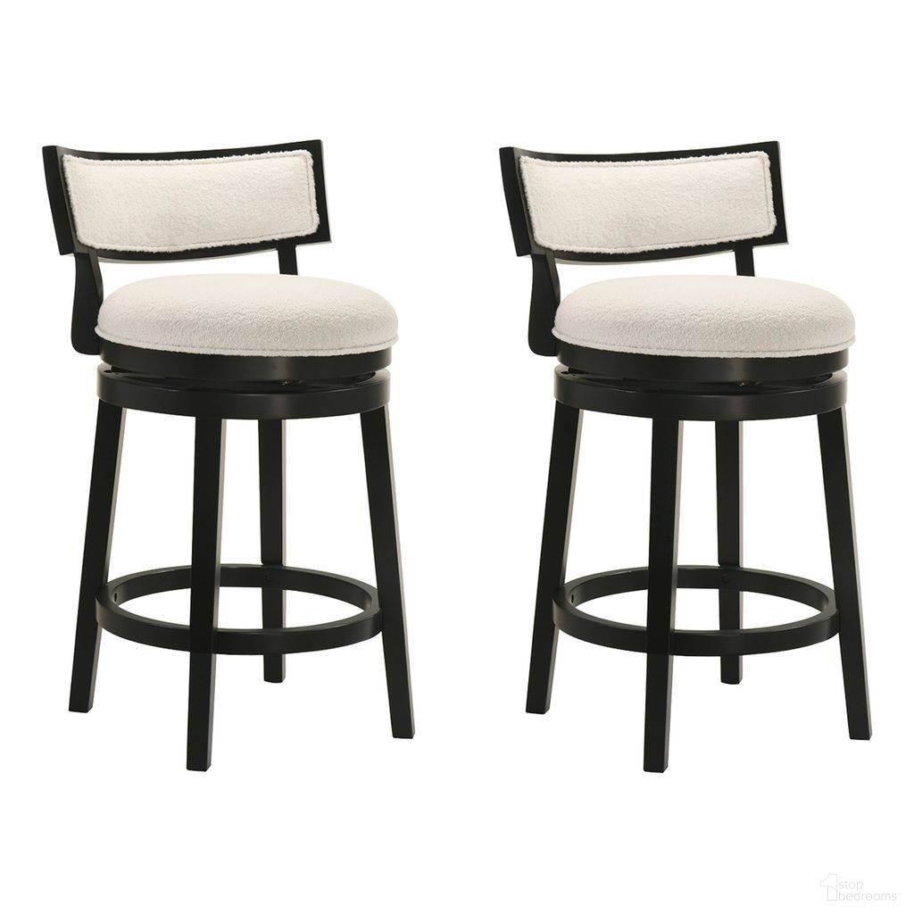 The appearance of Noely Swivel Counter Height Bar Stool Set of 2 In Black and White designed by Armen Living in the modern / contemporary interior design. This black and white piece of furniture  was selected by 1StopBedrooms from Noely Collection to add a touch of cosiness and style into your home. Sku: LCNYBAWHBLK26;LCNYBAWHBLK26. Material: Polyester.