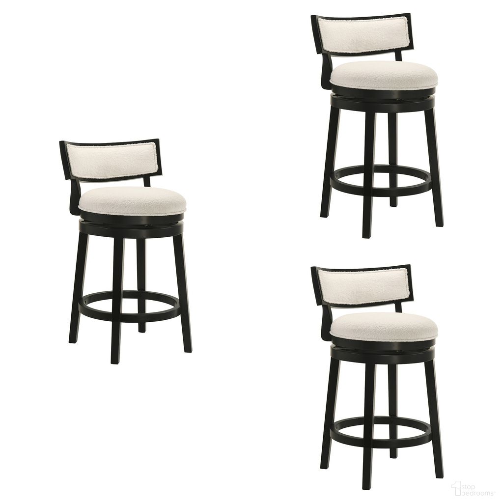 The appearance of Noely Swivel Counter Height Bar Stool Set of 3 In Black and White designed by Armen Living in the modern / contemporary interior design. This black and white piece of furniture was selected by 1StopBedrooms from Noely Collection to add a touch of cosiness and style into your home. Sku: LCNYBAWHBLK26;LCNYBAWHBLK26;LCNYBAWHBLK26. Material: Polyester.