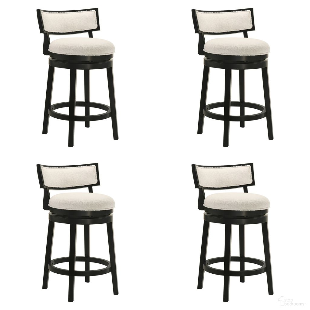 The appearance of Noely Swivel Counter Height Bar Stool Set of 4 In Black and White designed by Armen Living in the modern / contemporary interior design. This black and white piece of furniture was selected by 1StopBedrooms from Noely Collection to add a touch of cosiness and style into your home. Sku: LCNYBAWHBLK26;LCNYBAWHBLK26;LCNYBAWHBLK26;LCNYBAWHBLK26. Material: Polyester.