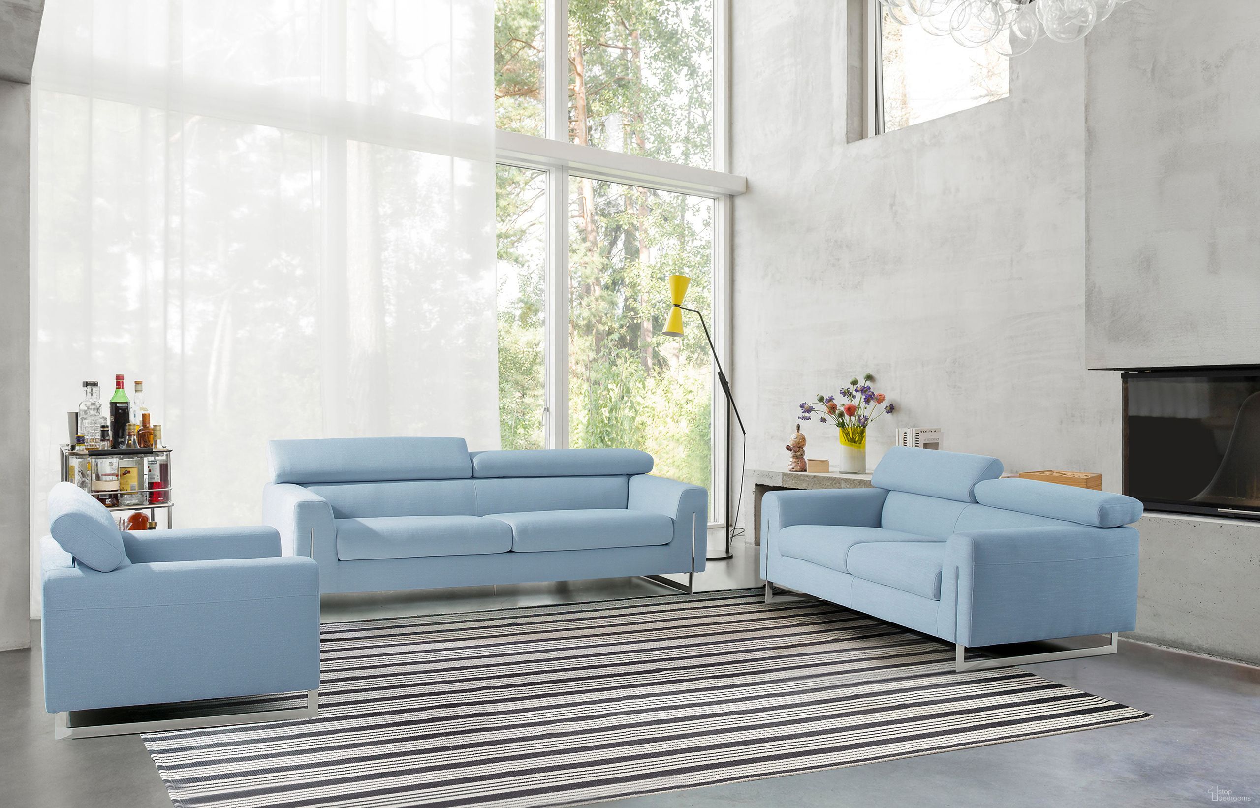 Noho Serena Modern Living Room Set In Silver and Blue