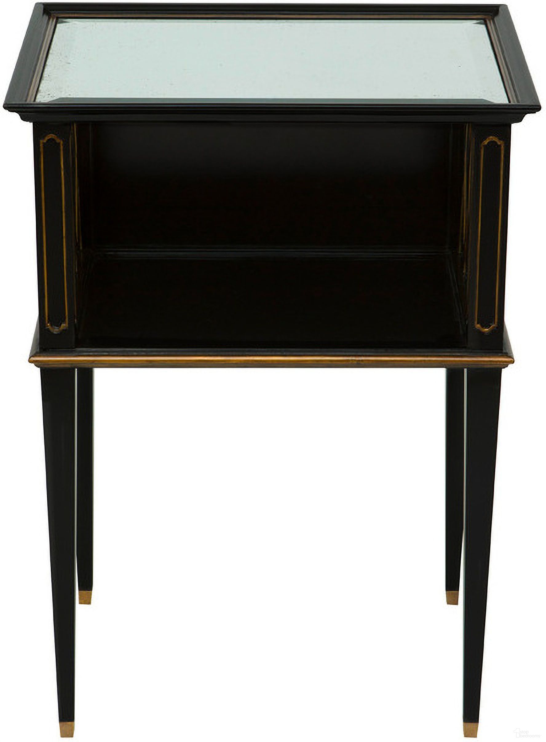 The appearance of Noir Accent Table In Noir and Antiqued Gold designed by Maitland-Smith in the glam interior design. This noir/antiqued gold piece of furniture  was selected by 1StopBedrooms from Maitland Smith Collection to add a touch of cosiness and style into your home. Sku: 89-0404. Material: Wood.