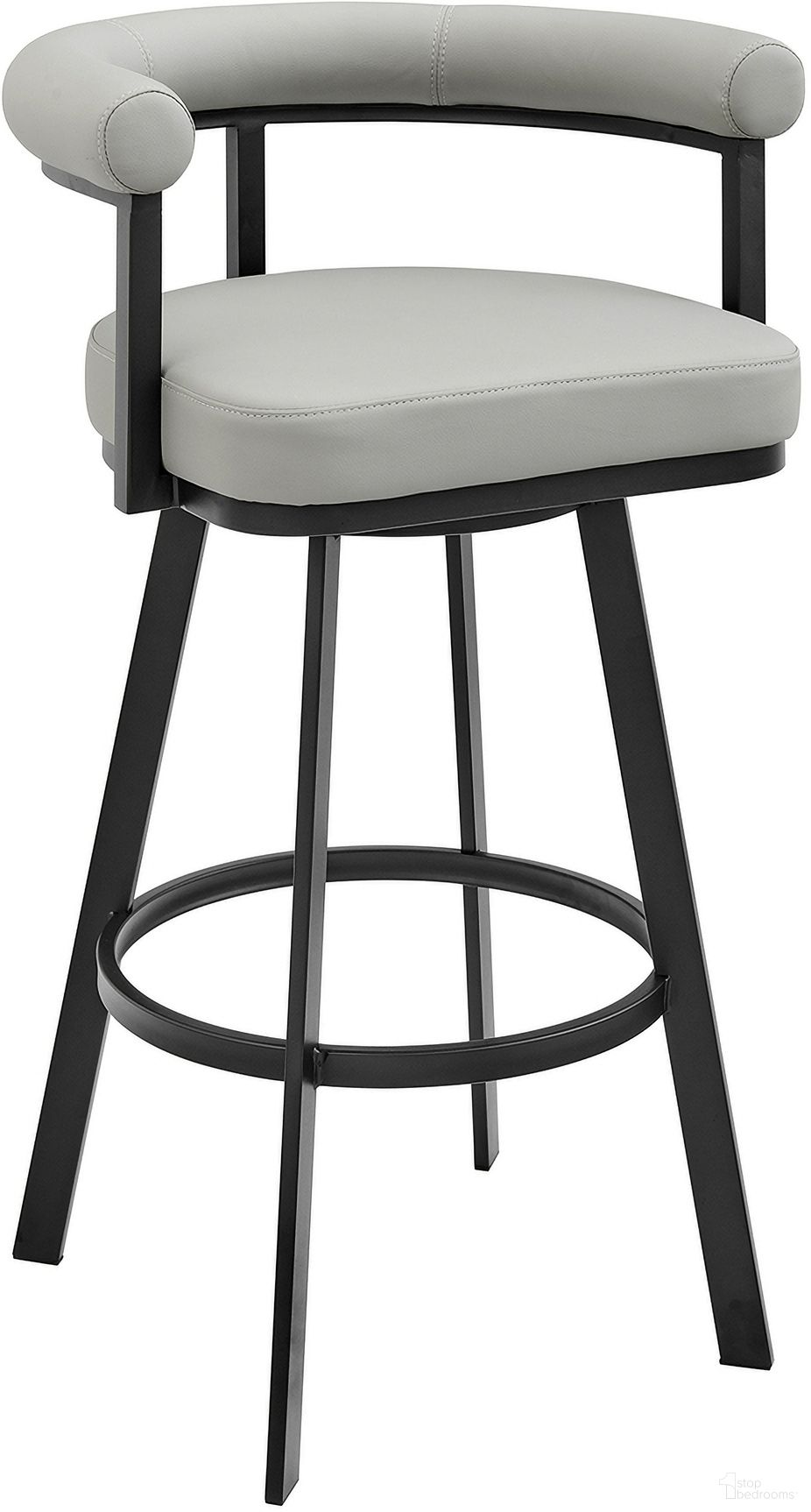 The appearance of Nolagam Swivel Bar Stool In Light Gray designed by Armen Living in the modern / contemporary interior design. This light gray piece of furniture  was selected by 1StopBedrooms from Nolagam Collection to add a touch of cosiness and style into your home. Sku: 840254335646. Material: Iron.