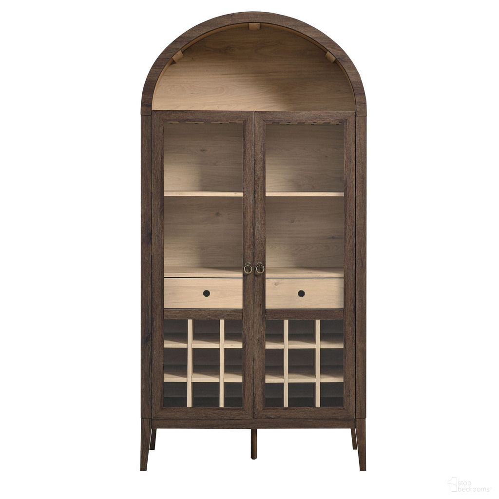 Nolan Arched Bar Cabinet In Walnut and Light Oak