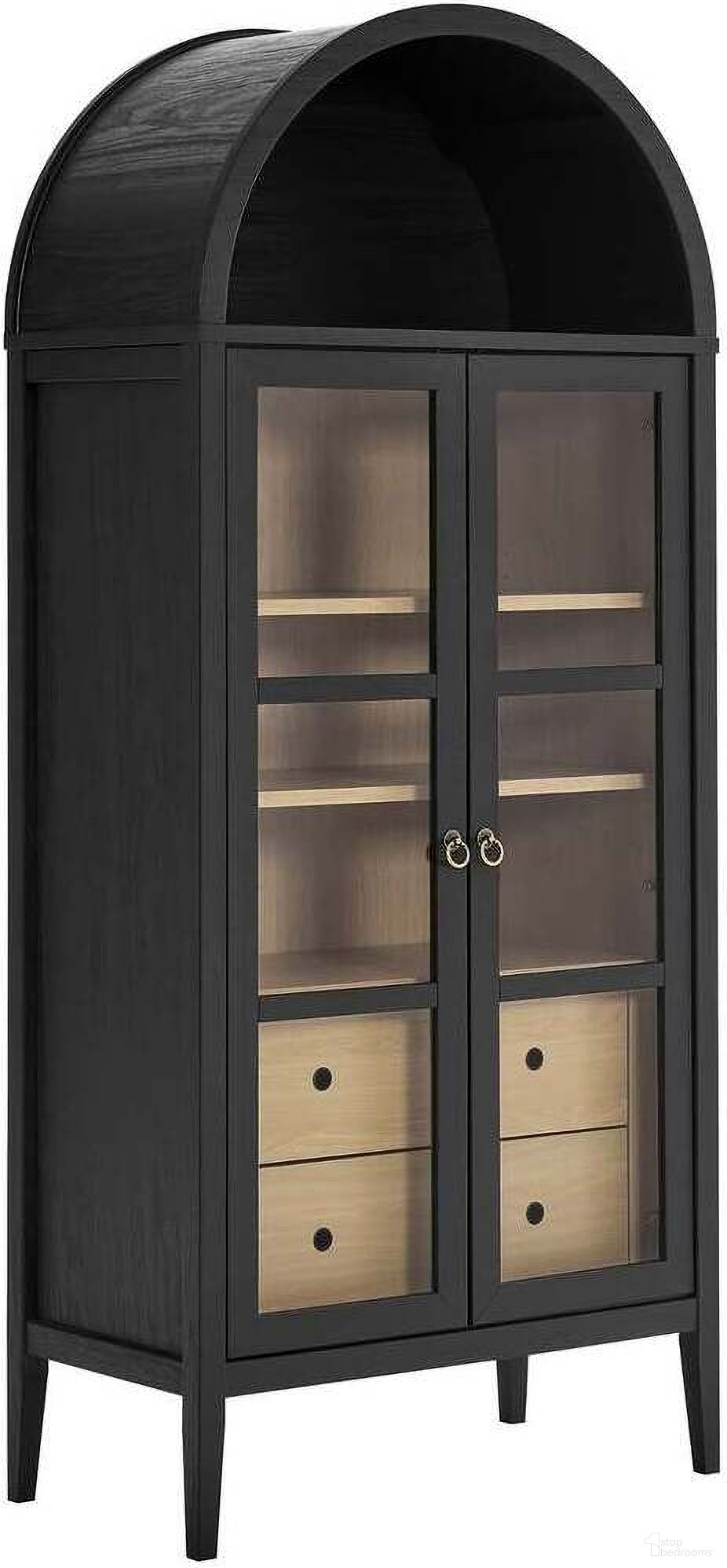 Nolan Arched Storage Tall Display Cabinet In Black and Oak