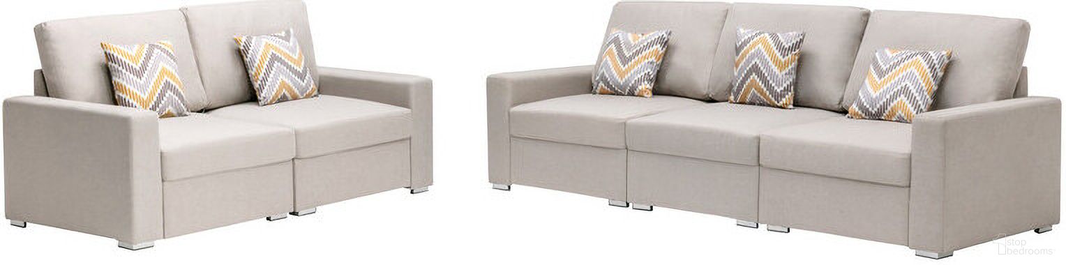 Nolan Beige Linen Fabric Sofa And Loveseat Living Room Set With Pillows And Interchangeable Legs