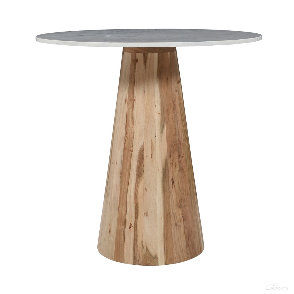 The appearance of Nolan Luxury 30 Inch Round Marble and Wood Pedestal Dining Table In Natural designed by Jofran in the transitional interior design. This natural piece of furniture  was selected by 1StopBedrooms from Nolan Collection to add a touch of cosiness and style into your home. Sku: 2330-NolanDTP;2330-NolanDBSN. Table Base Style: Pedestal. Table Top Shape: Round. Size: 30". Material: Acacia.