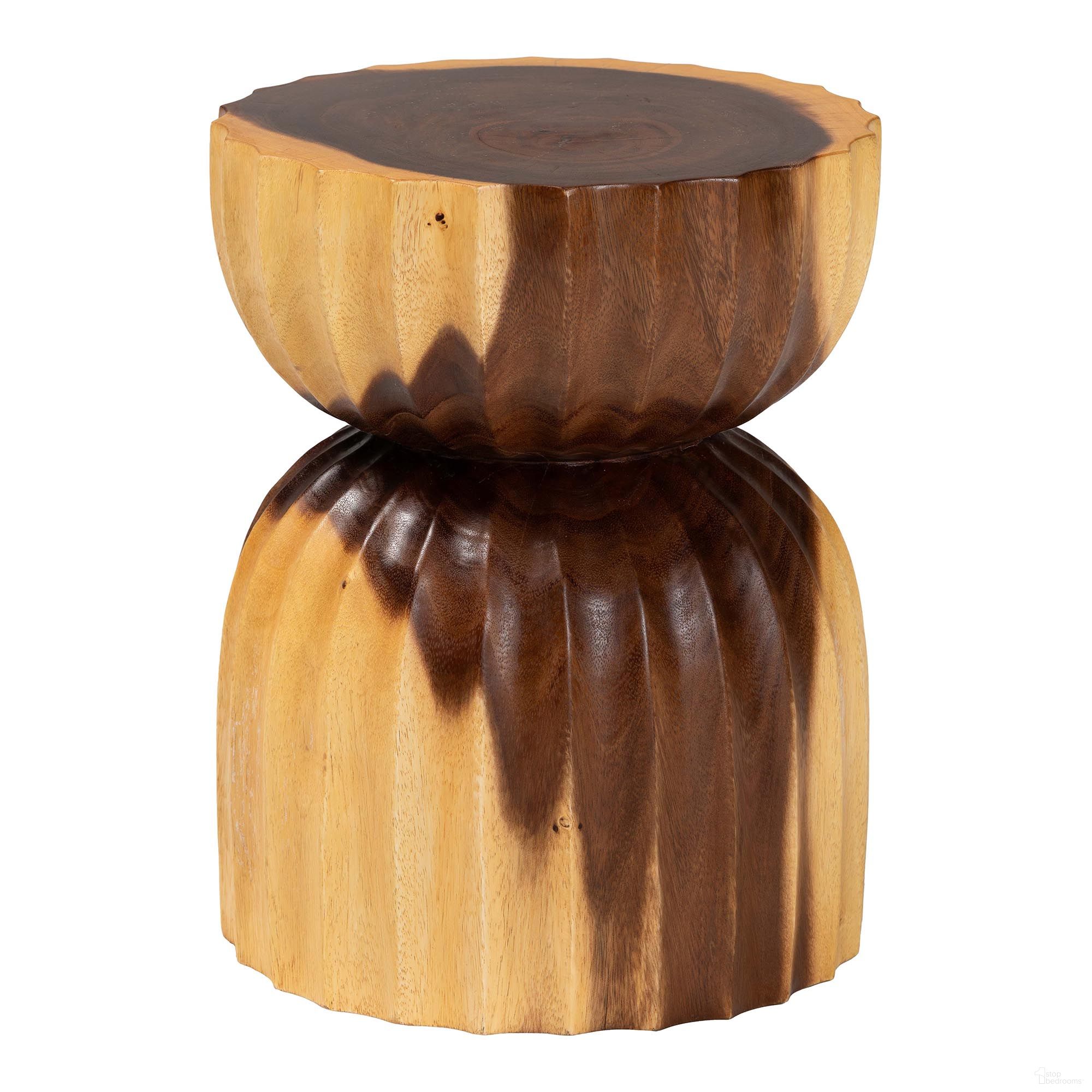 Noleta Hand-Carved Suar Wood Side Table In Natural Brown