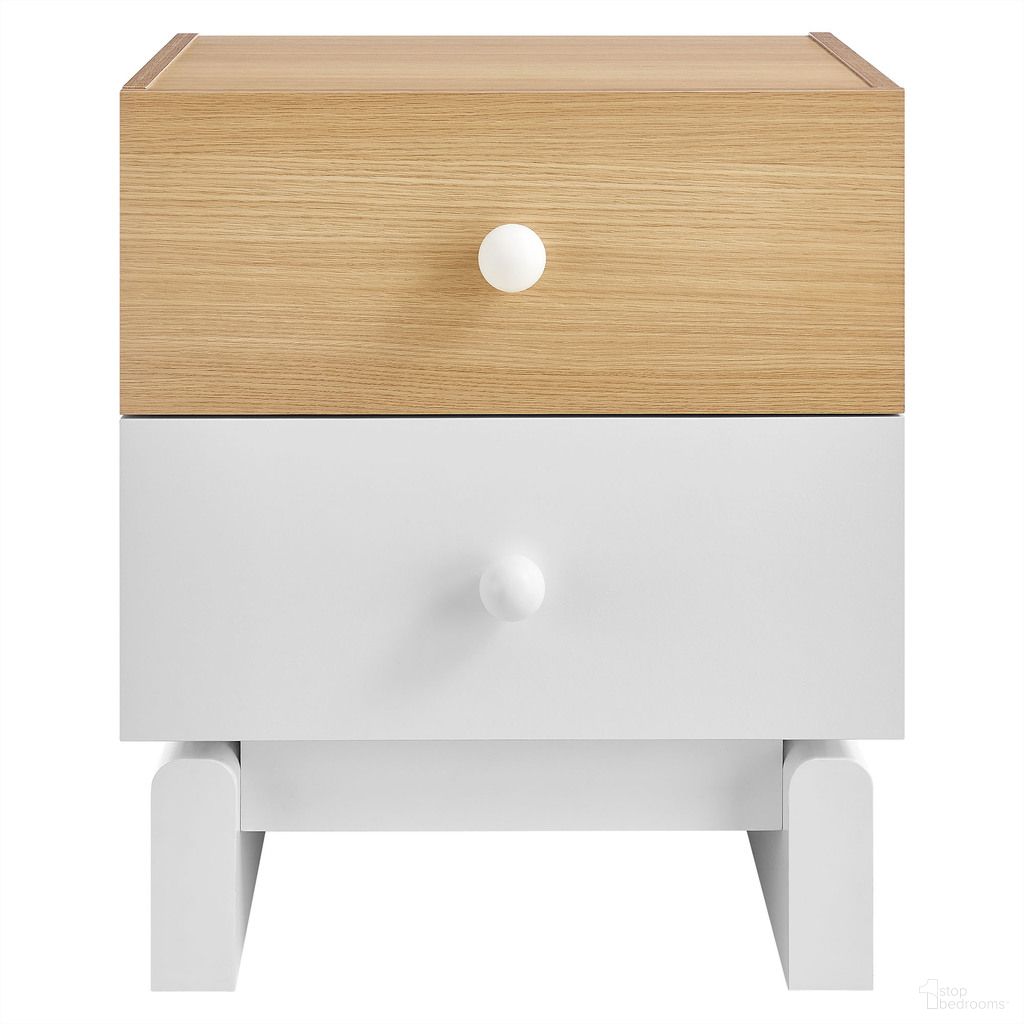 The appearance of Nolia 2-Drawer Color Block Nightstand In Oak White designed by Modway in the modern / contemporary interior design. This oak white piece of furniture was selected by 1StopBedrooms from Nolia Collection to add a touch of cosiness and style into your home. Sku: MOD-7238-OAK-WHI. Material: Laminate.
