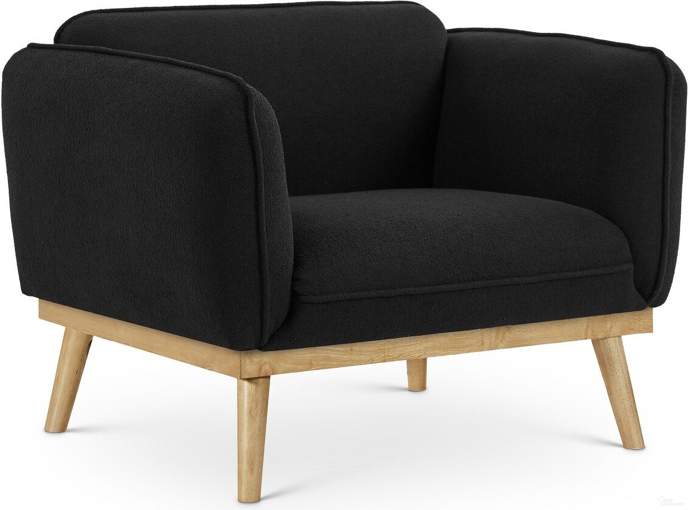 The appearance of Nolita Boucle Fabric Chair In Black designed by Meridian in the transitional interior design. This black piece of furniture  was selected by 1StopBedrooms from Nolita Collection to add a touch of cosiness and style into your home. Sku: 159Black-C. Material: Boucle.