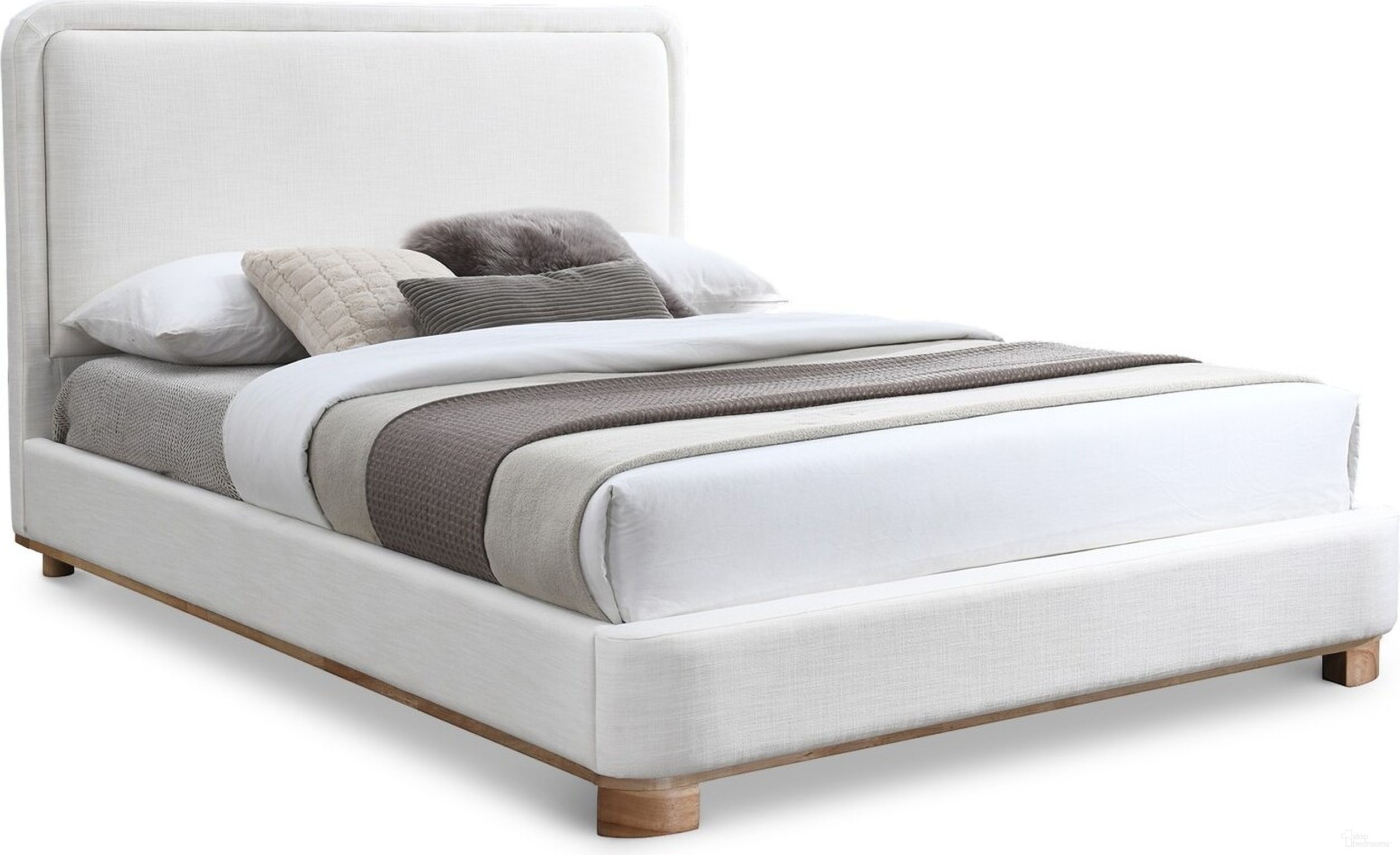 Nolita Linen Textured Fabric King Bed In Cream and Natural