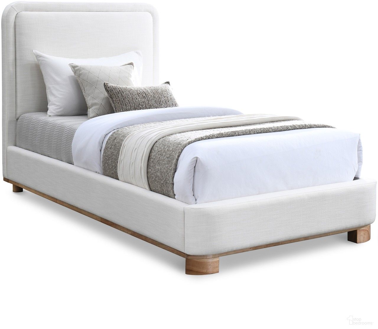 The appearance of Nolita Linen Textured Fabric Twin Bed In Cream and Natural designed by Meridian in the modern / contemporary interior design. This cream piece of furniture  was selected by 1StopBedrooms from Nolita Collection to add a touch of cosiness and style into your home. Sku: B1201Cream-T Box 1/2 (Headboard);B1201Cream-T Box 2/2 (Footboard / Rails / Slats / Hardware). Bed Type: Panel Bed. Bed Size: Twin. Material: Rubberwood.