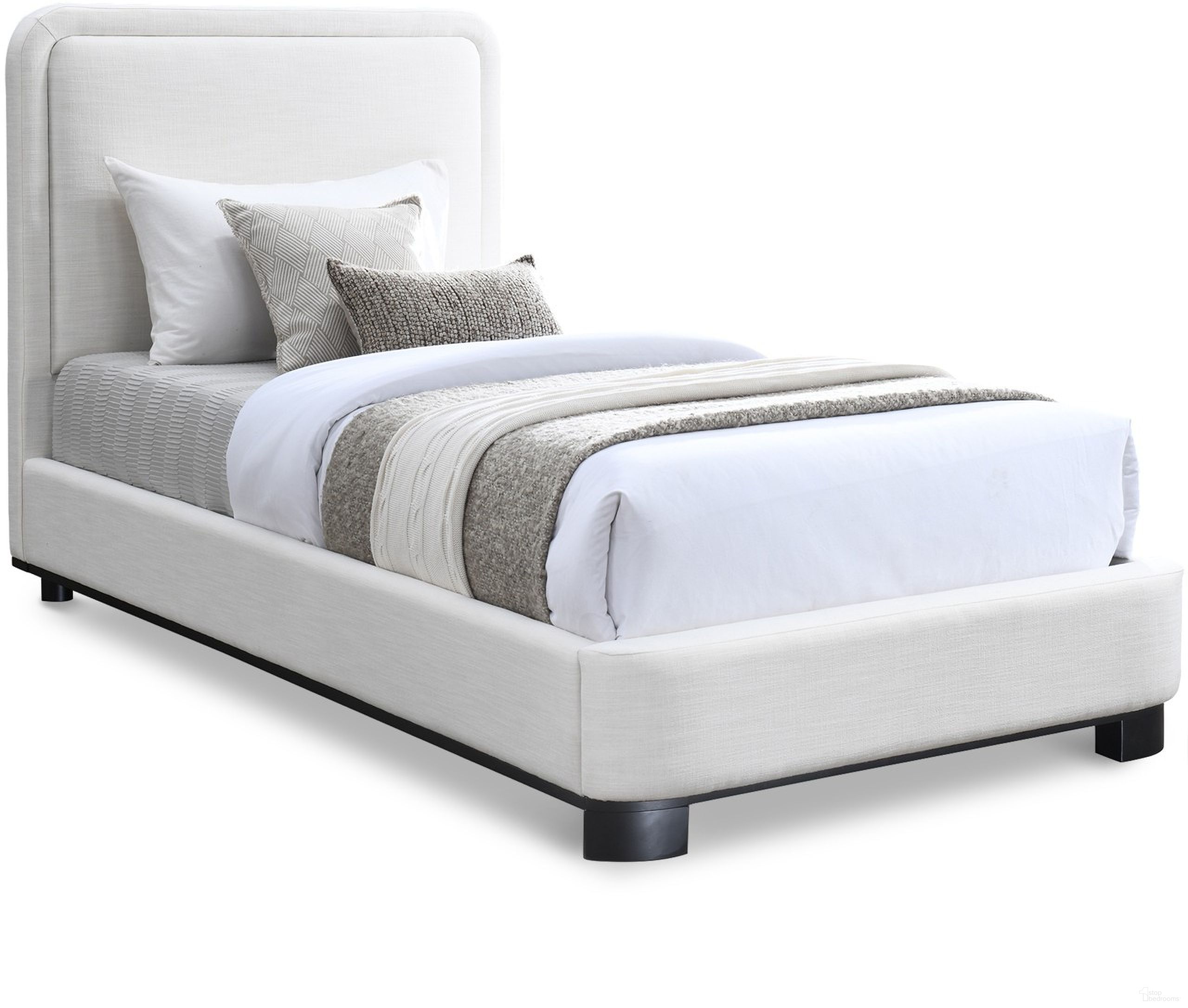 The appearance of Nolita Linen Textured Fabric Twin Bed In Cream and Black designed by Meridian in the modern / contemporary interior design. This cream piece of furniture  was selected by 1StopBedrooms from Nolita Collection to add a touch of cosiness and style into your home. Sku: B1202Cream-T Box 1/2 (Headboard);B1202Cream-T Box 2/2 (Footboard / Rails / Slats / Hardware). Bed Type: Panel Bed. Bed Size: Twin. Material: Rubberwood.