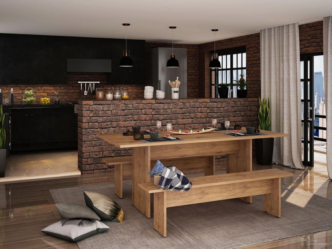 The appearance of Nomad 67.91 Rustic Country Dining Set of 3 In Nature designed by Manhattan Comfort in the modern / contemporary interior design. This nature piece of furniture was selected by 1StopBedrooms from Nomad Collection to add a touch of cosiness and style into your home. Sku: 122GMC77;123GMC77;123GMC77. Material: MDF.