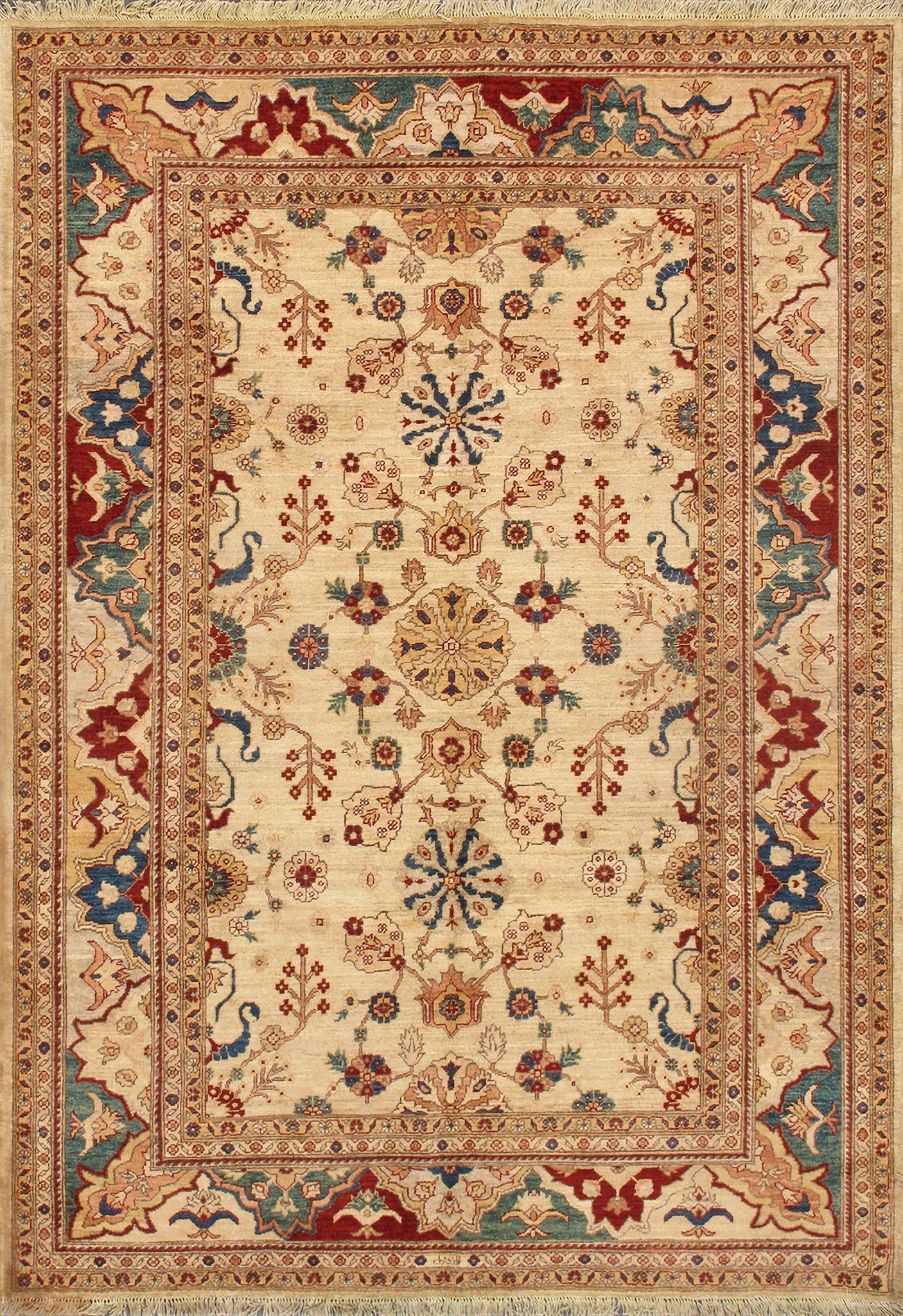 Nomad Art Melody Collection Hand-Knotted Lamb's Wool Area Rug- 6' 3" x 8' 9" In Ivory and Multi