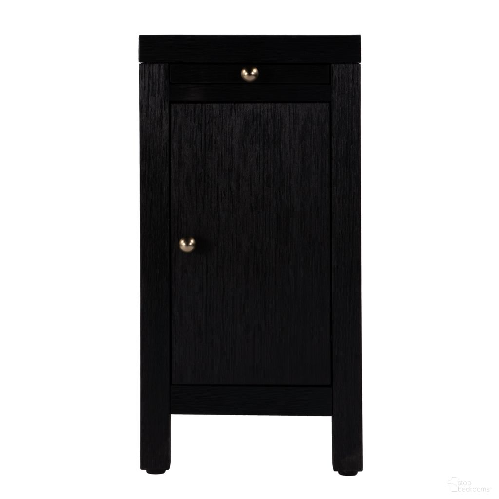 Nora 12 Inch Rectangular Wood 1 Door Narrow End Table with Pull-Out Tray In Coffee