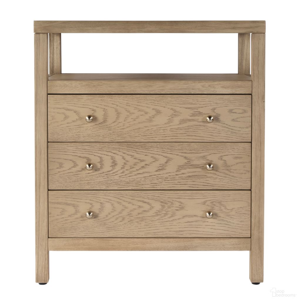 The appearance of Nora 27 Inch Rectangular Wood 3 Drawer Tall Nightstand with Open Shelf on Top In Light Brown designed by Butler Specialty Company in the transitional interior design. This light brown piece of furniture was selected by 1StopBedrooms from Nora Collection to add a touch of cosiness and style into your home. Sku: 5941492. Material: MDF.