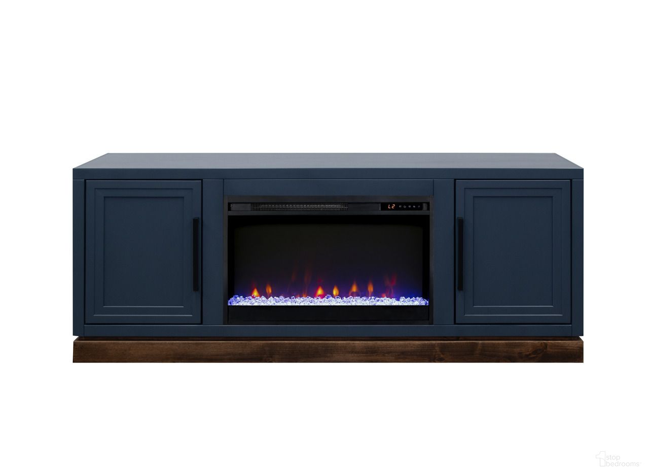 The appearance of Nora 64 Inch Fireplace TV Stand with 26 Inch Electric Fireplace and Remote Control In Blue and Whiskey designed by Legends Home in the country / farmhouse interior design. This blue/whiskey piece of furniture  was selected by 1StopBedrooms from Nora Collection to add a touch of cosiness and style into your home. Sku: NO5210E.BWK. Material: Poplar Solid.