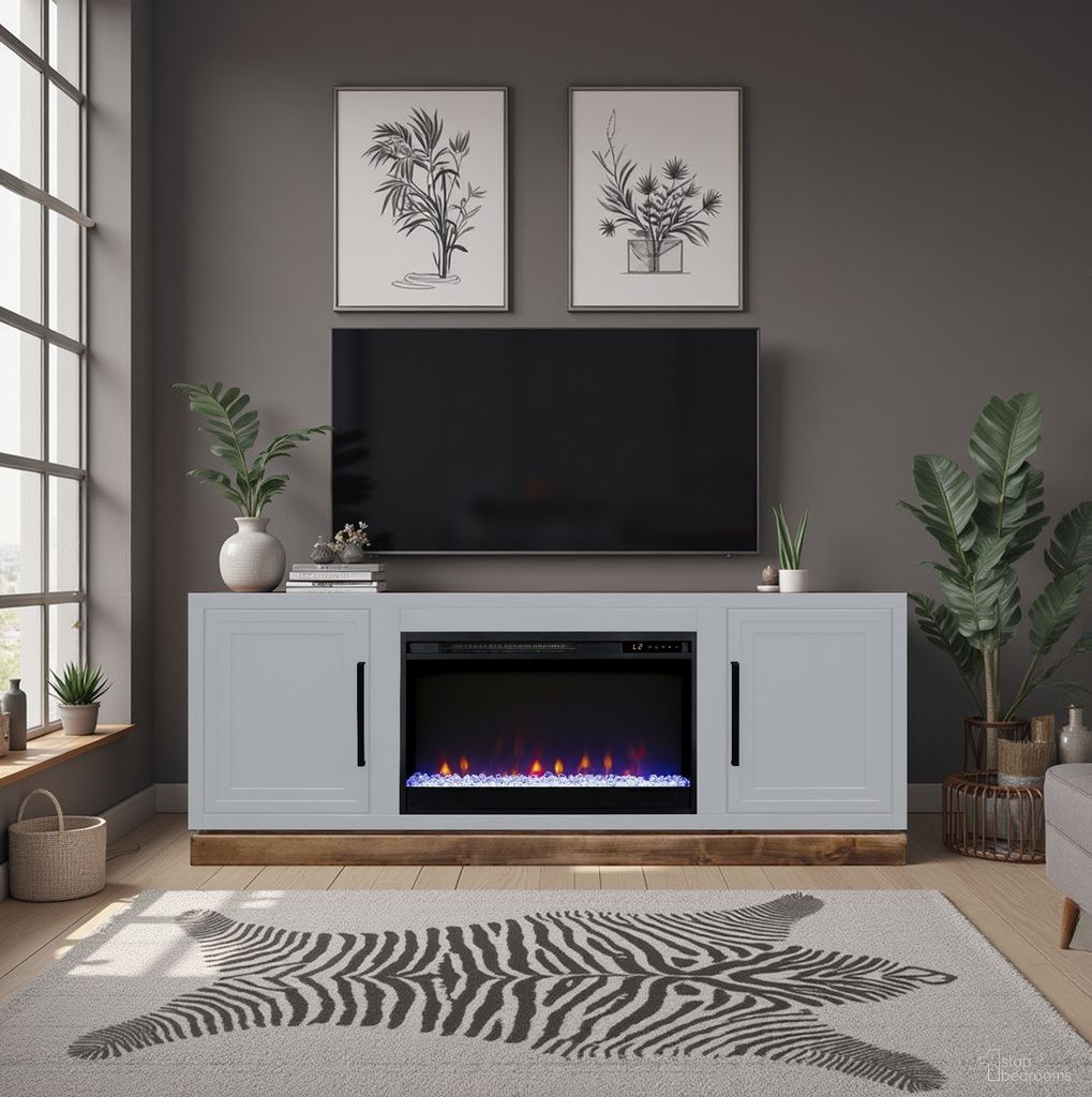 Nora 64 Inch Fireplace TV Stand with 26 Inch Electric Fireplace and Remote Control In White and Barnwood