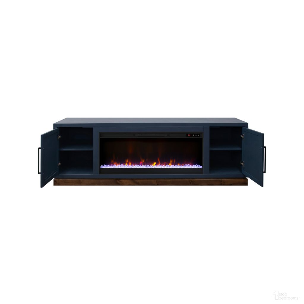 The appearance of Nora 81 Inch Fireplace TV Stand with 42 Inch Electric Fireplace and Remote Control In Blue and Whiskey designed by Legends Home in the country / farmhouse interior design. This blue/whiskey piece of furniture was selected by 1StopBedrooms from Nora Collection to add a touch of cosiness and style into your home. Sku: NO5410E.BWK. Material: Poplar Solid.