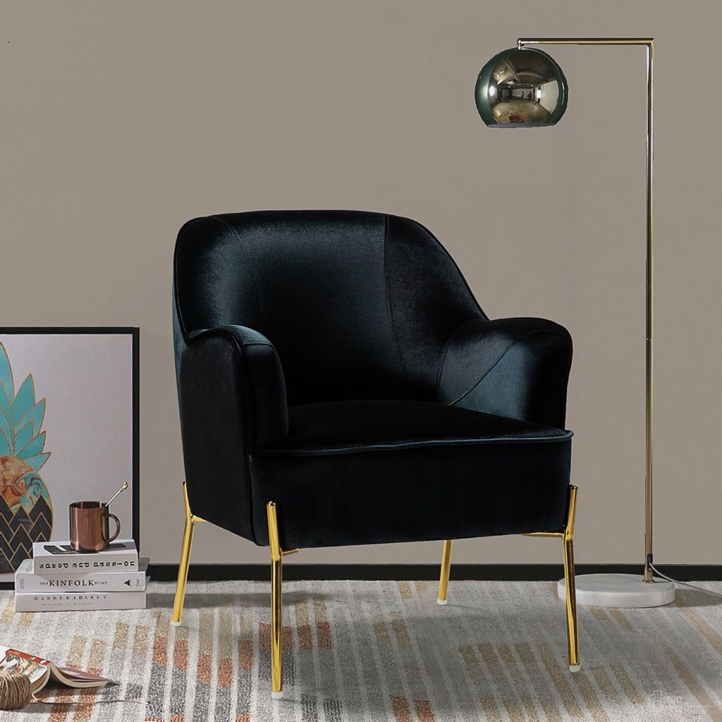 The appearance of Nora Accent Chair In Black designed by Karat Home in the modern / contemporary interior design. This black piece of furniture was selected by 1StopBedrooms from Nora Collection to add a touch of cosiness and style into your home. Sku: CHM6154A-BLACK. Material: Velvet.