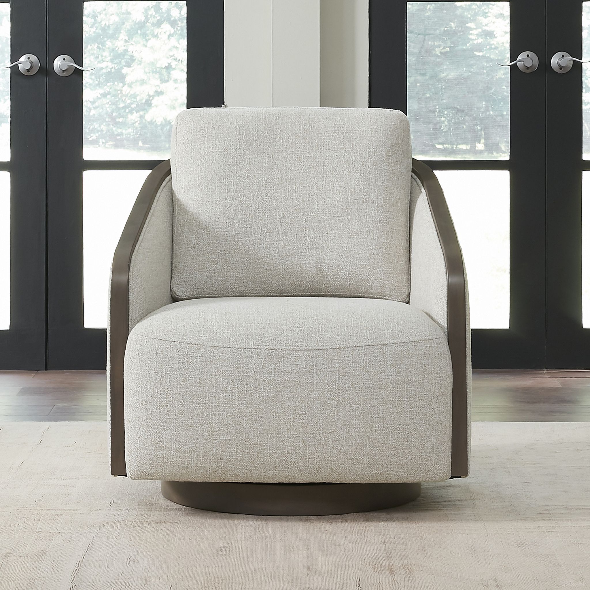 The appearance of Nora Upholstered Swivel Accent Chair In Dark Brown designed by Liberty in the bohemian interior design. This dark brown piece of furniture was selected by 1StopBedrooms from Nora Collection to add a touch of cosiness and style into your home. Sku: 722-ACH16. Material: Solid Hardwood.