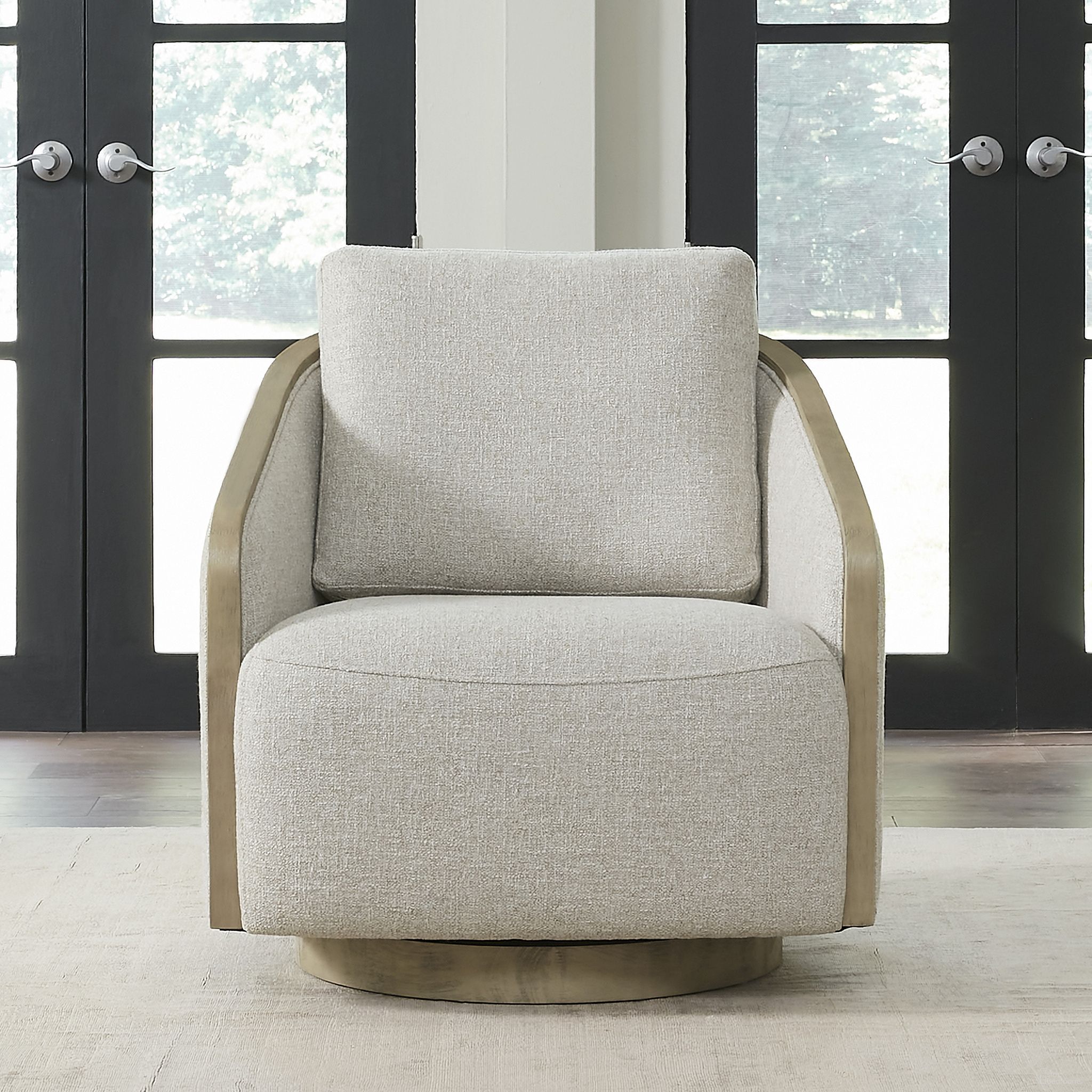 The appearance of Nora Upholstered Swivel Accent Chair In Light Brown designed by Liberty in the bohemian interior design. This light brown piece of furniture was selected by 1StopBedrooms from Nora Collection to add a touch of cosiness and style into your home. Sku: 722-ACH15. Material: Solid Hardwood.