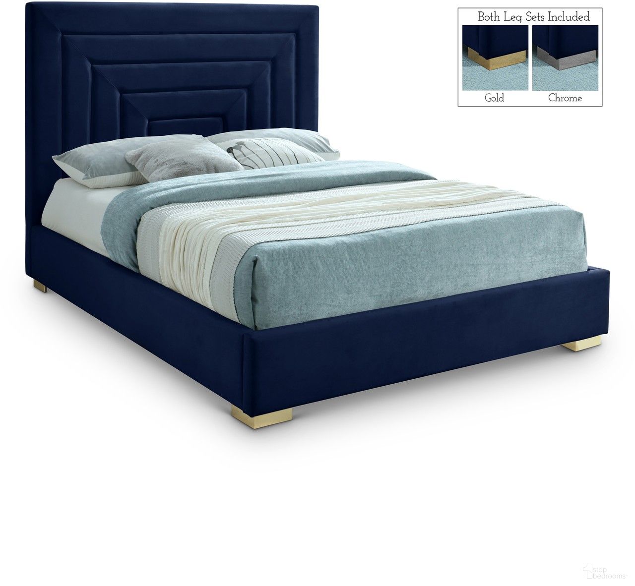 Nora Velvet Full Bed In Navy