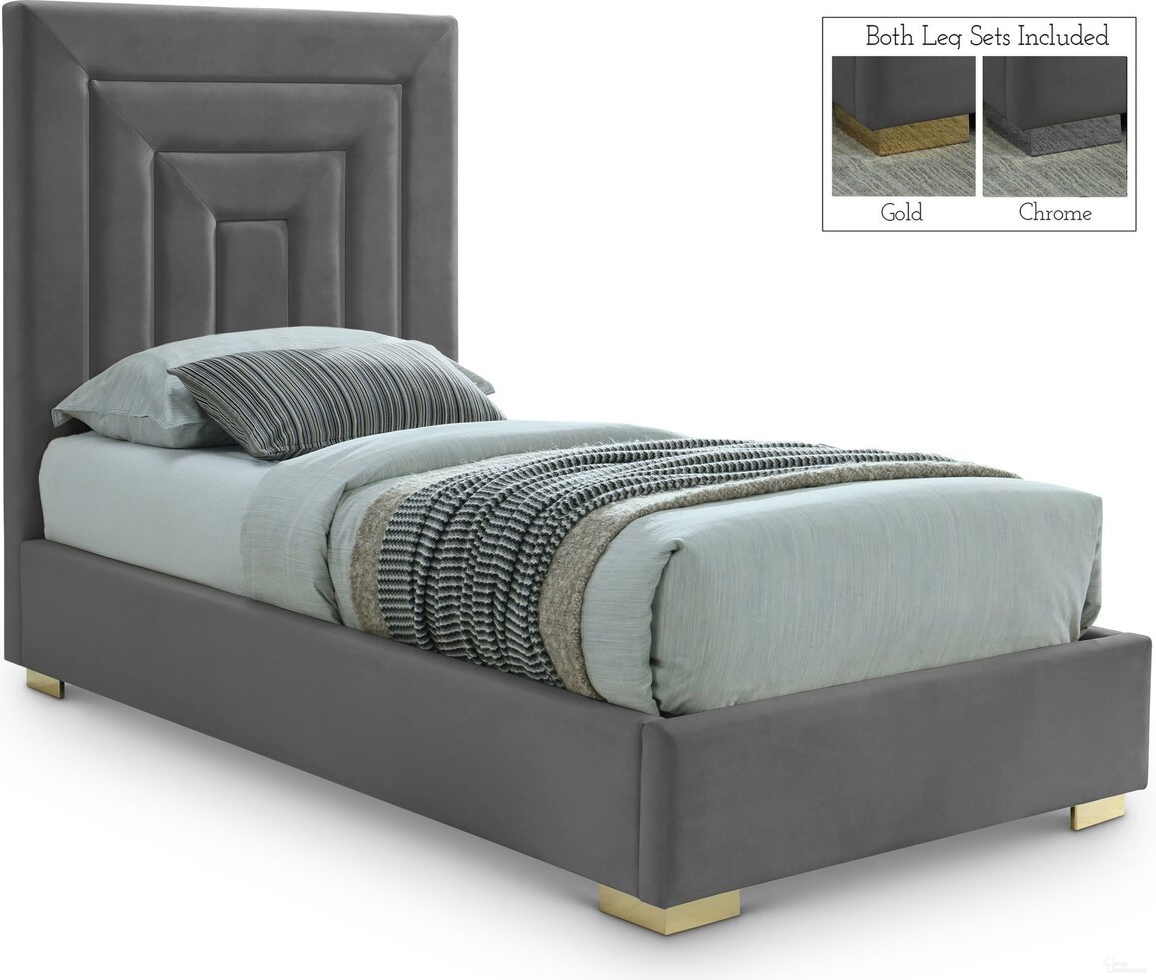 Nora Velvet Twin Bed In Grey
