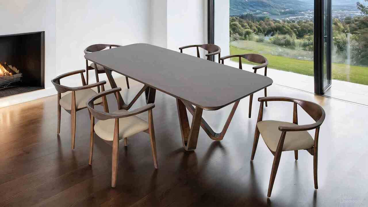 The appearance of Nordby Dining Table In Rich Walnut designed by Furniture of America in the transitional interior design. This rich walnut piece of furniture  was selected by 1StopBedrooms from Nordby Collection to add a touch of cosiness and style into your home. Sku: FM30001WN-T. Table Base Style: Trestle. Material: Fabric. Table Top Shape: Rectangular. Size: 42" x 95".