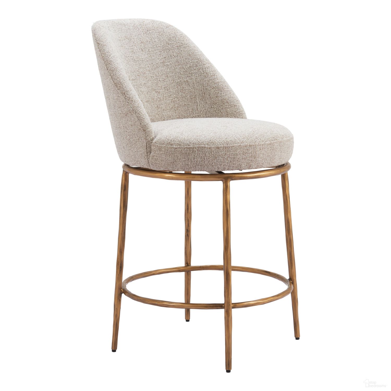 The appearance of Nordhavn Swivel Counter Stool In Beige and Gold designed by Zuo Modern in the modern / contemporary interior design. This gold and beige piece of furniture  was selected by 1StopBedrooms from Nordhavn Collection to add a touch of cosiness and style into your home. Sku: 110272. Material: Steel.
