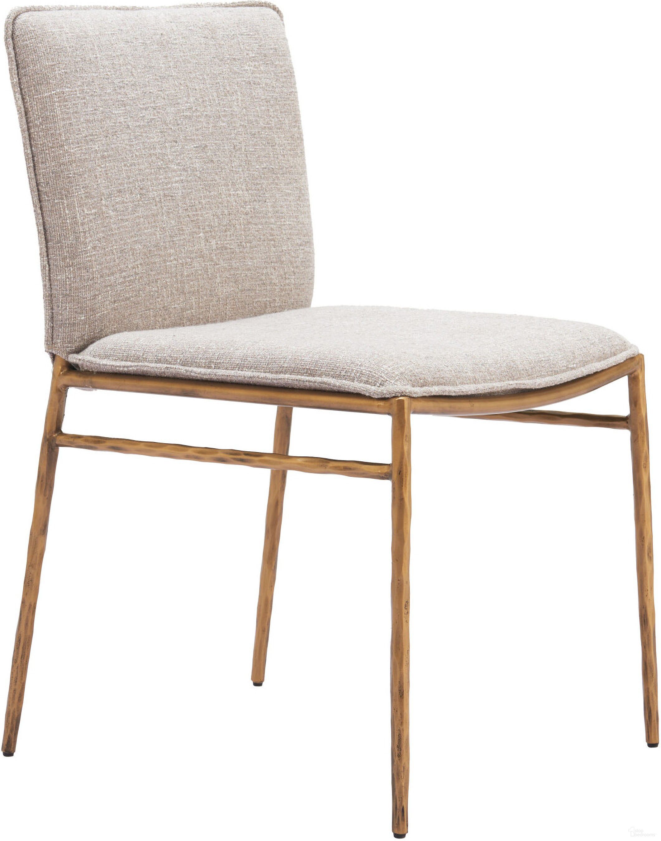 The appearance of Nordvest Dining Chair In Beige and Gold designed by Zuo Modern in the modern / contemporary interior design. This gold and beige piece of furniture  was selected by 1StopBedrooms from Nordvest Collection to add a touch of cosiness and style into your home. Sku: 110275. Material: Steel. Chair Type: Side Chair.
