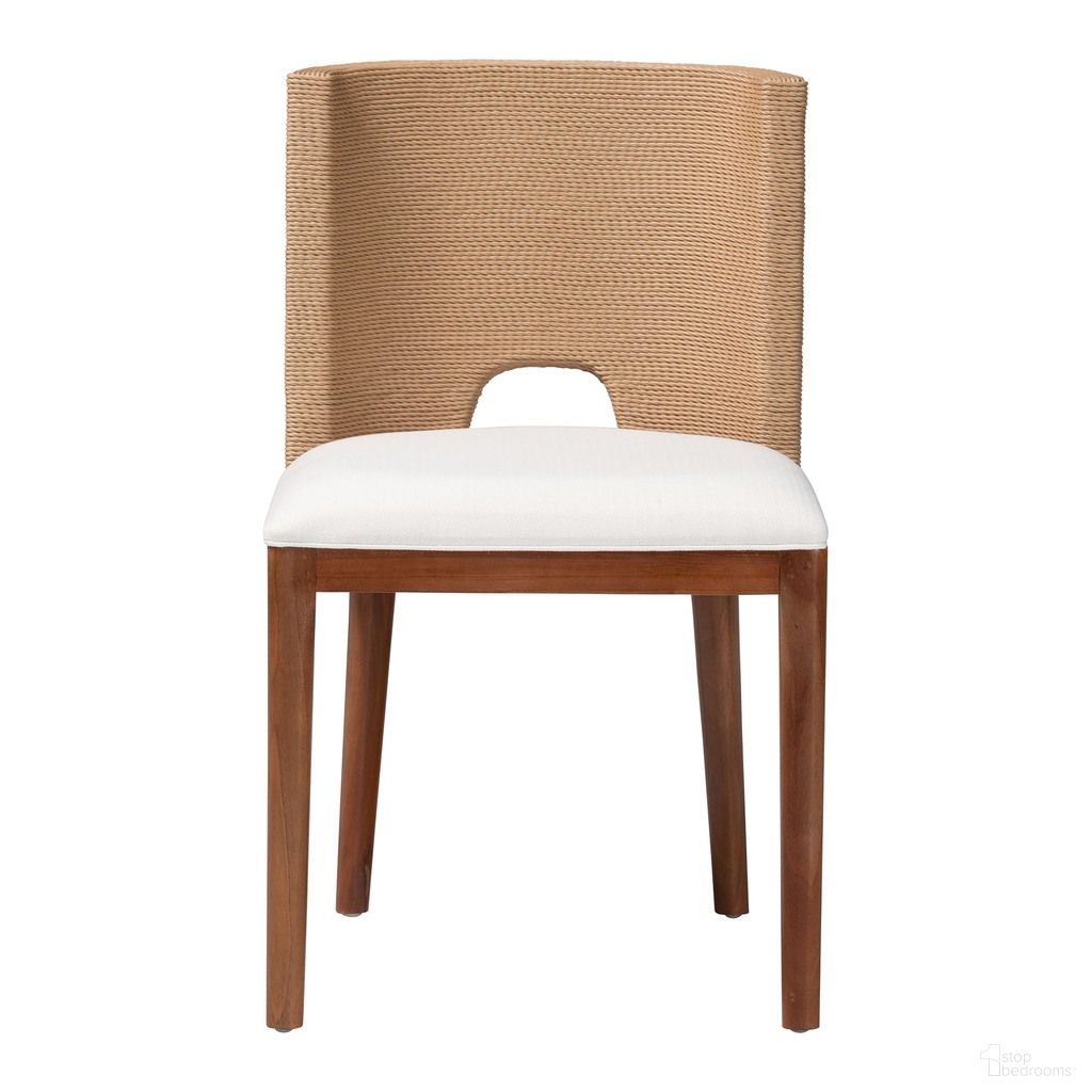 Norely Dining Chair with Woven Seagrass Back In Light Brown and White