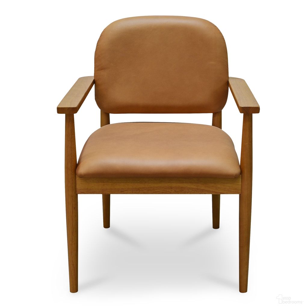 The appearance of Norrie Leather Dining Chair In Brown designed by Moes Home in the modern / contemporary interior design. This brown piece of furniture  was selected by 1StopBedrooms from Norrie Collection to add a touch of cosiness and style into your home. Sku: GO-1022-03. Material: Leather. Chair Type: Arm Chair.