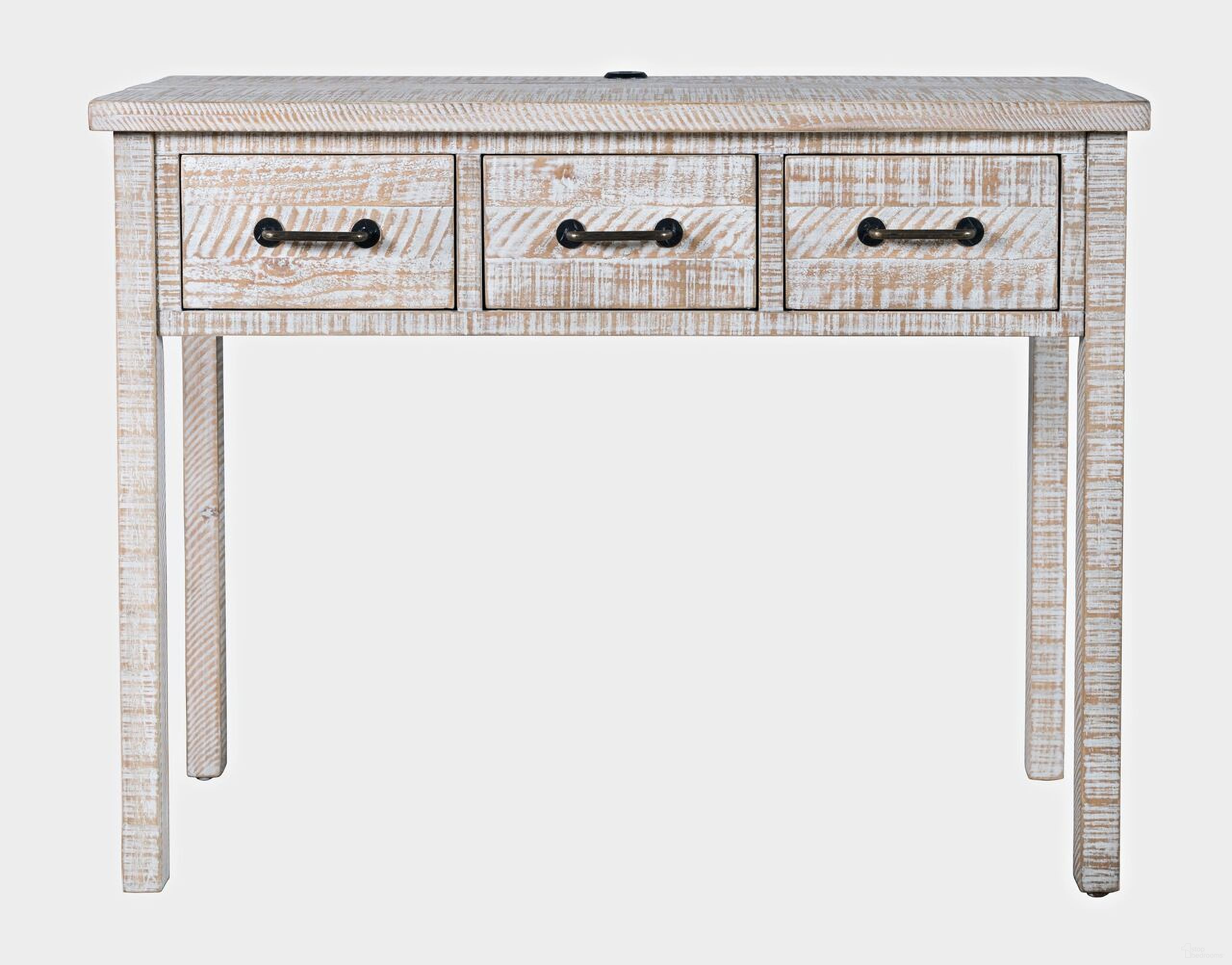 The appearance of North Coast 42 Inch 3 Drawer USB Charging Sofa Table In White Wash designed by Jofran in the transitional interior design. This white wash piece of furniture was selected by 1StopBedrooms from North Coast Collection to add a touch of cosiness and style into your home. Sku: 2075-42. Material: Pine.