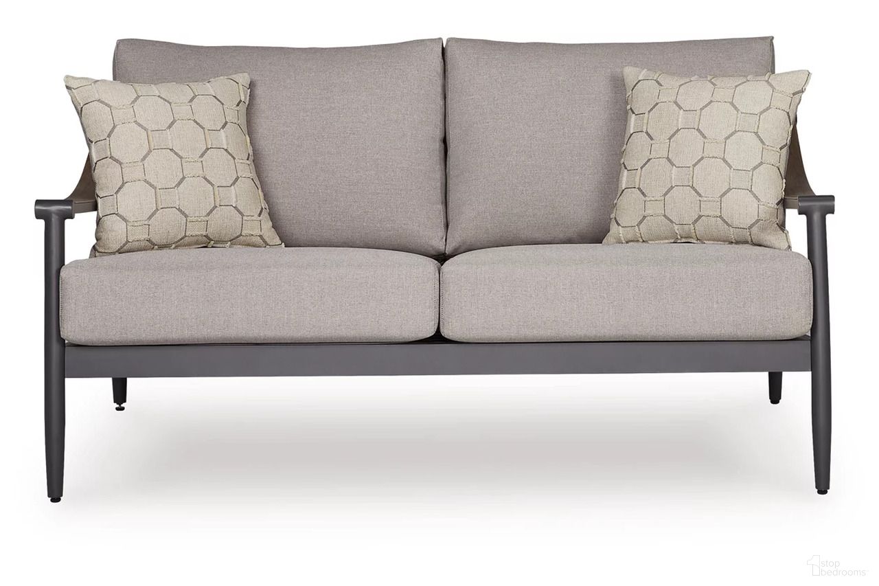 The appearance of North Island Outdoor Loveseat with Cushion In Gray designed by Signature Design by Ashley in the modern / contemporary interior design. This gray piece of furniture was selected by 1StopBedrooms from North Island Collection to add a touch of cosiness and style into your home. Sku: P510-835. Material: Fabric.