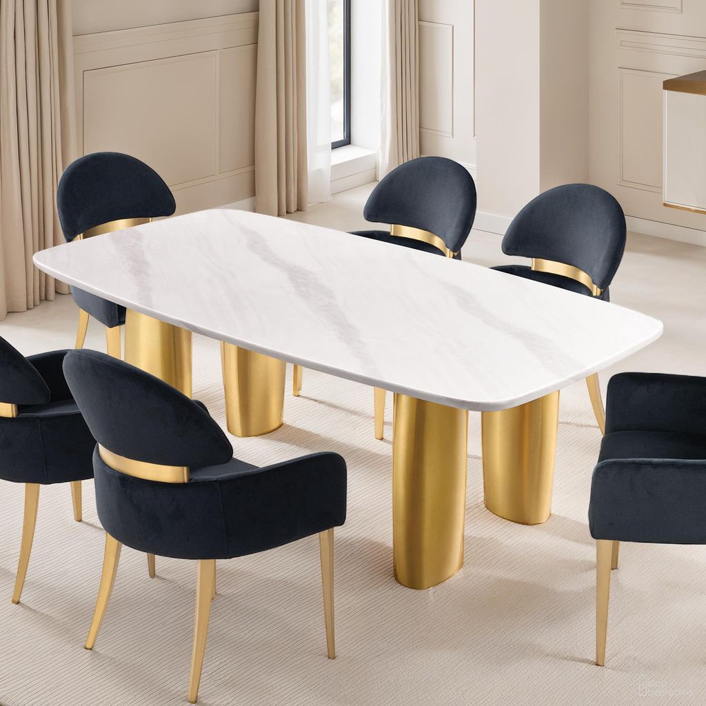 The appearance of Northall Dining Table In White and Gold designed by Furniture of America in the modern / contemporary interior design. This white/gold piece of furniture  was selected by 1StopBedrooms from Northall Collection to add a touch of cosiness and style into your home. Sku: FM37004WH-T-1;FM37004WH-T-2;FM37004WH-T-3. Table Base Style: Legs. Material: Stone. Table Top Shape: Rectangular. Size: 39" x 78".