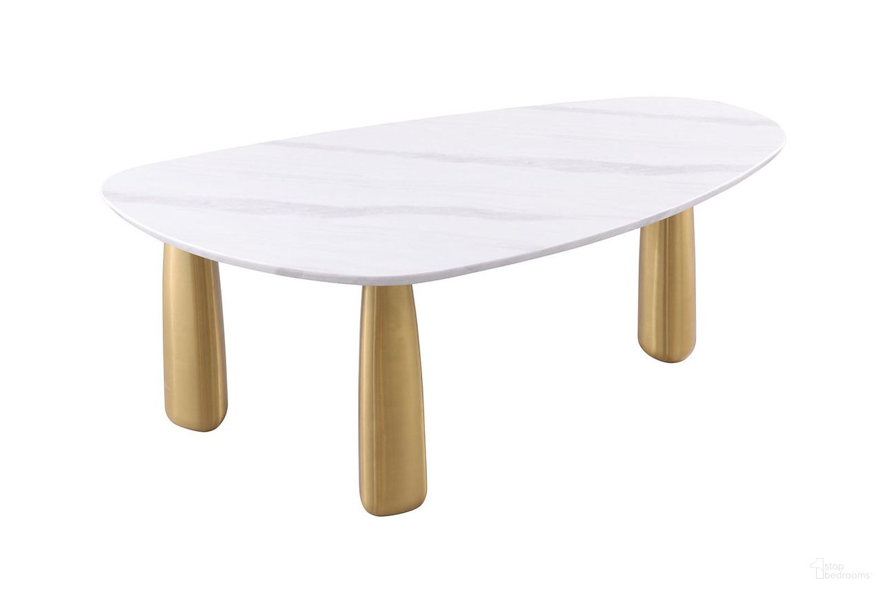 The appearance of Northam Dining Table In White and Matte Gold designed by Furniture of America in the modern / contemporary interior design. This white and matte gold piece of furniture was selected by 1StopBedrooms from Northam Collection to add a touch of cosiness and style into your home. Sku: FM37005WH-T-1;FM37005WH-T-2;FM37005WH-T-3. Table Base Style: Legs. Table Top Shape: Oval. Material: Stone. Size: 43" x 79".