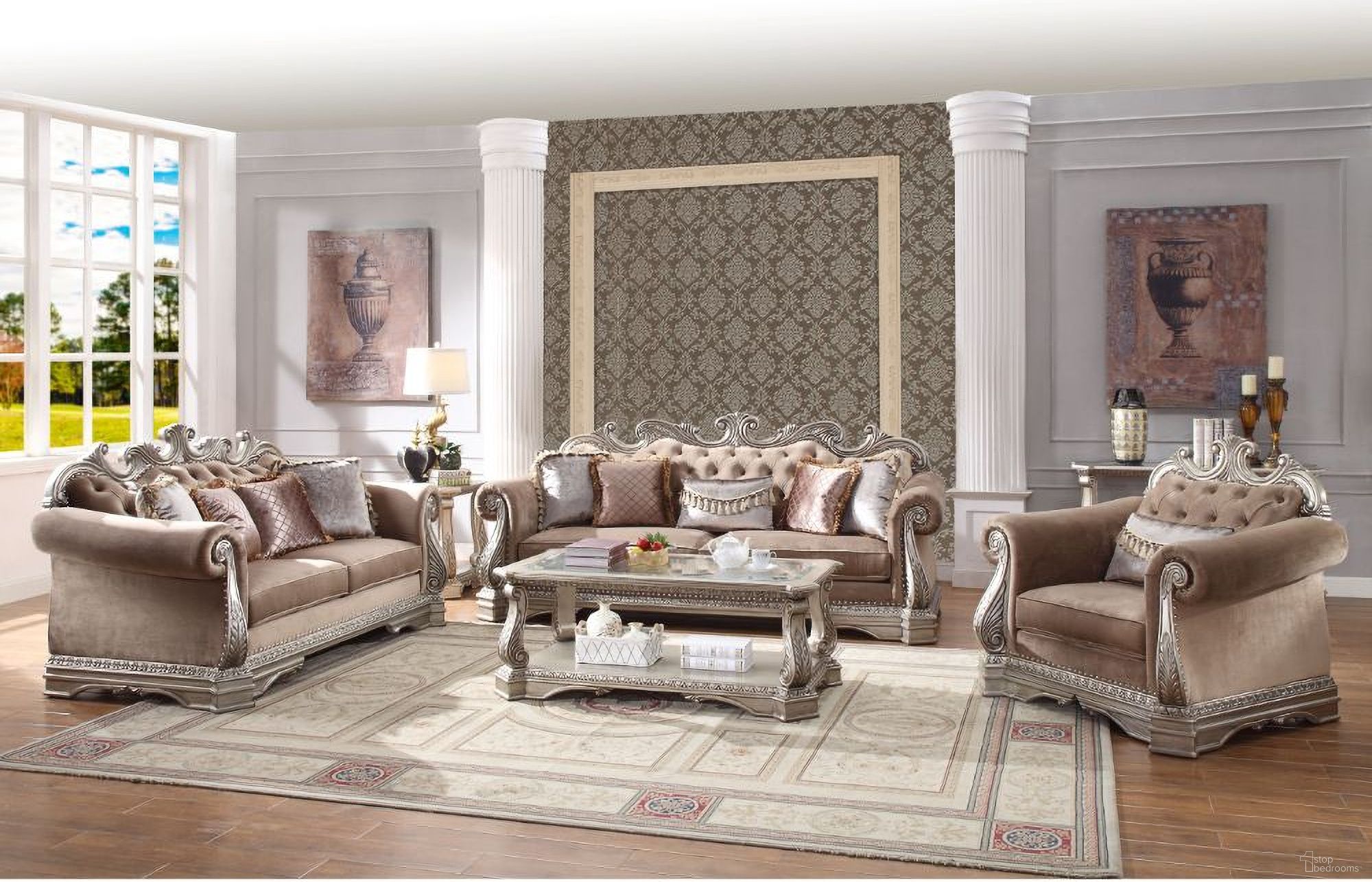 The appearance of Northville Living Room Set In Antique Silver designed by ACME in the transitional interior design. This antique silver piece of furniture was selected by 1StopBedrooms from Northville Collection to add a touch of cosiness and style into your home. Sku: 56930;56931. Material: Fabric.