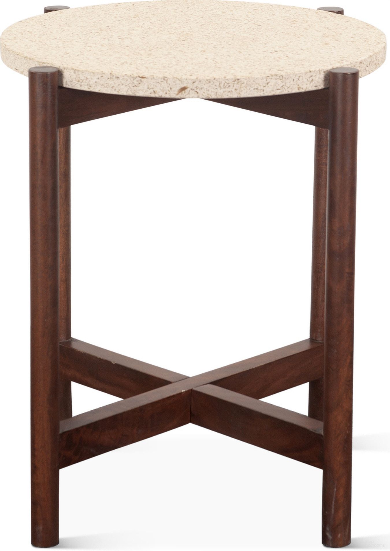 The appearance of Notion Side Table with Beige Sandstone In Walnut designed by Home Trends and Design in the modern / contemporary interior design. This walnut piece of furniture  was selected by 1StopBedrooms from Notion Collection to add a touch of cosiness and style into your home. Sku: ZWNOTST18BMWN. Material: Mango Wood.